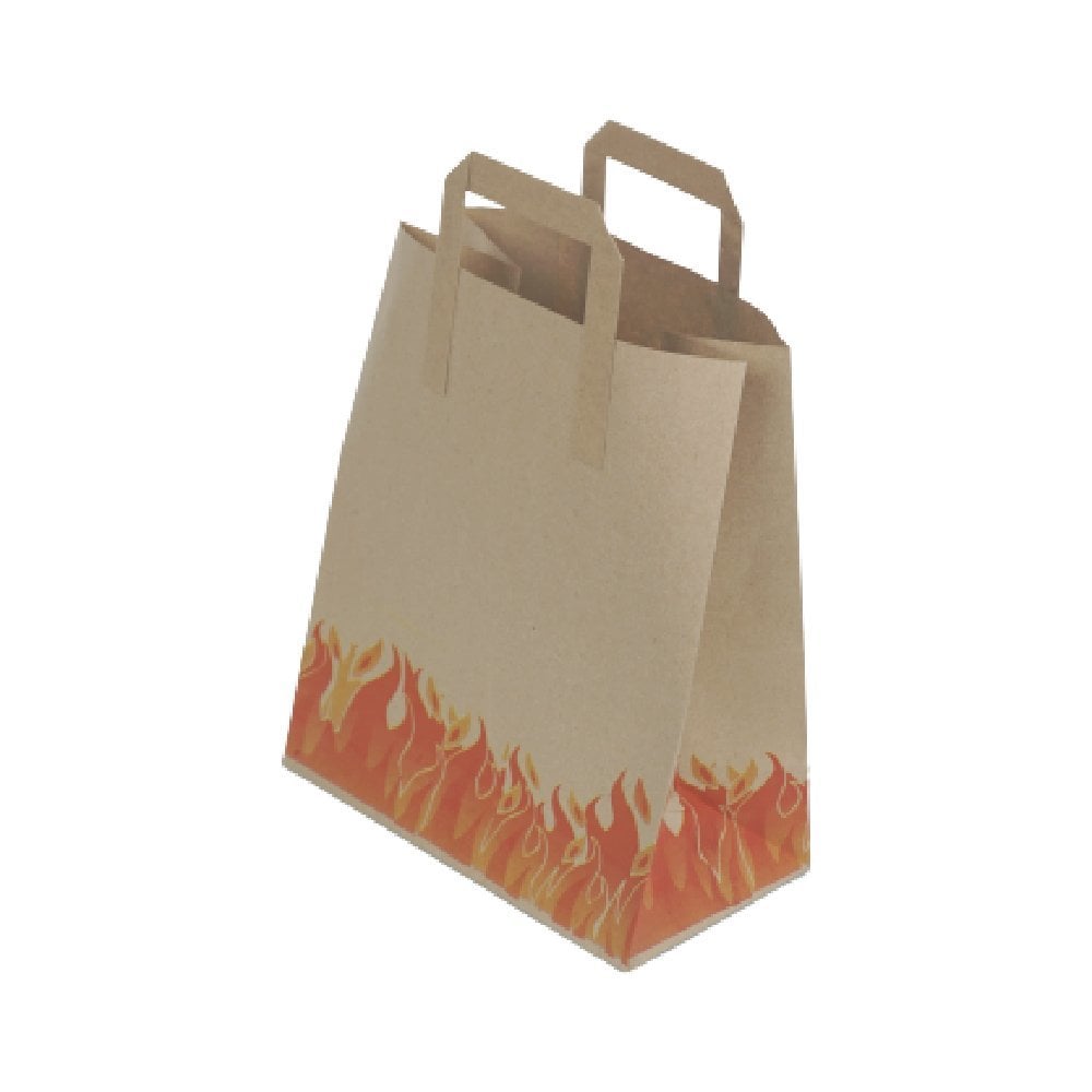 Çanta Kraft 25x30x14 cm Düz Sap Alev Desenli 50 ADETLİ PAKET
