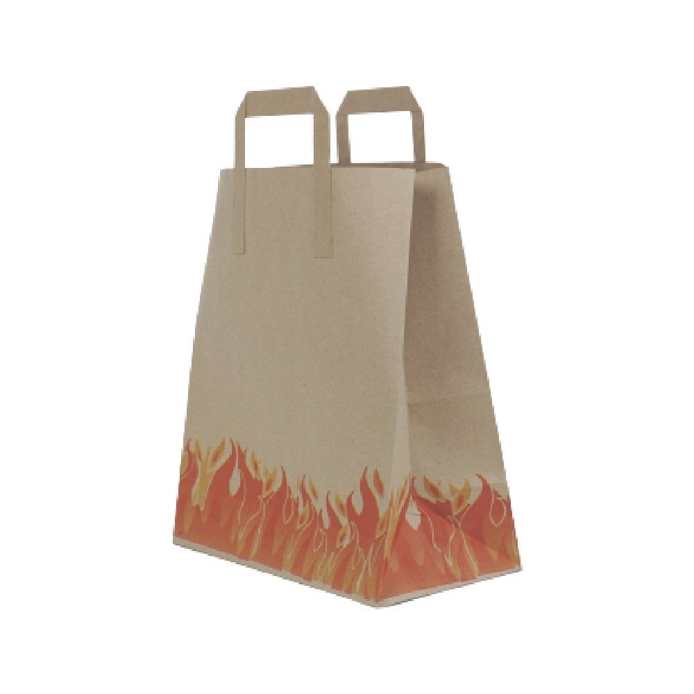Çanta Kraft 25x30x14 cm Düz Sap Alev Desenli 50 ADETLİ PAKET