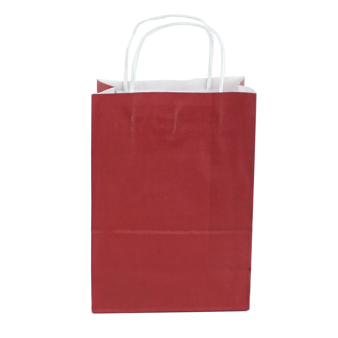 Çanta Beyaz Kraft 18x24x9 cm Burgu Sap Bordo 400 ADETLİ KOLİ