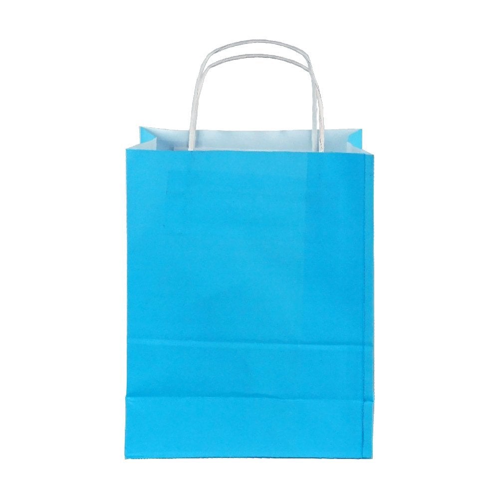 Çanta Beyaz Kraft 18x24x9 cm Burgu Sap Mavi 50 ADETLİ PAKET