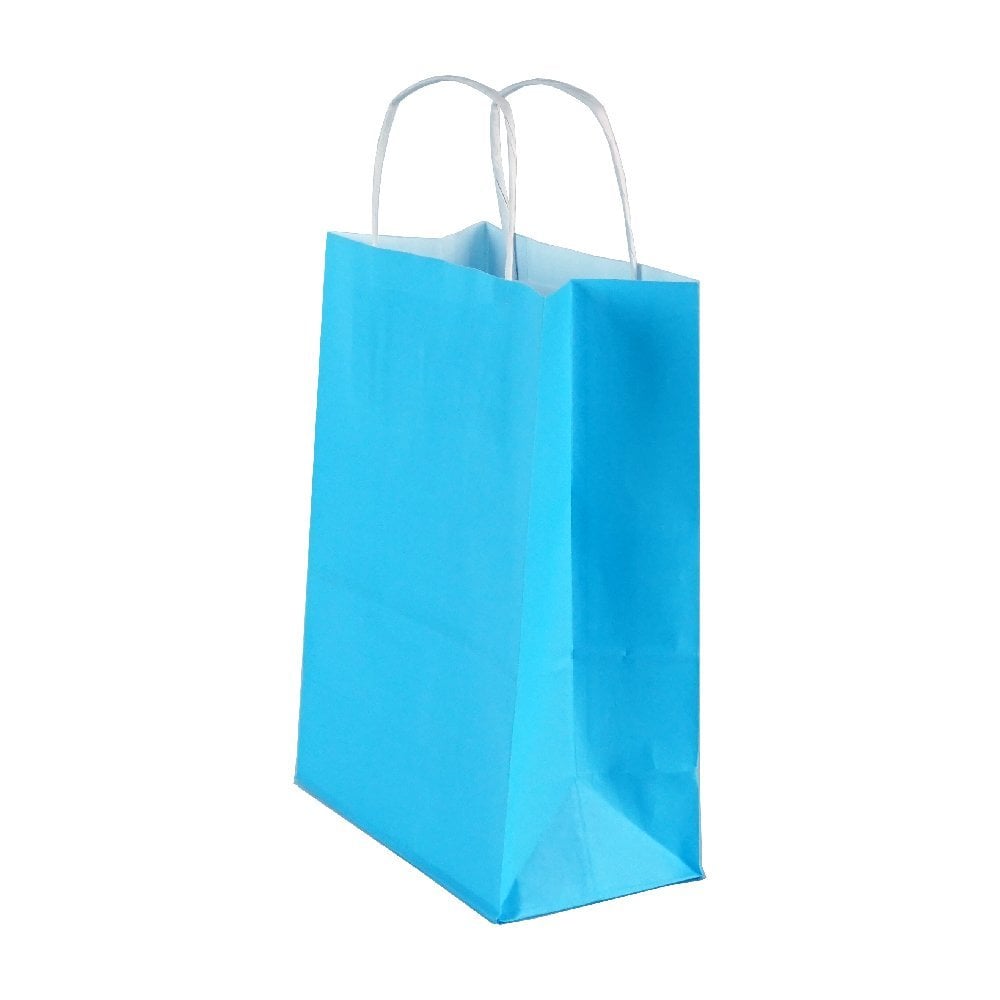 Çanta Beyaz Kraft 18x24x9 cm Burgu Sap Mavi 400 ADETLİ KOLİ