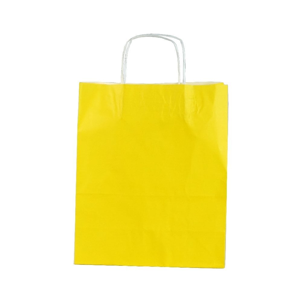 Çanta Beyaz Kraft 25x31x12 Cm Burgu Sap Sarı 50 ADETLİ PAKET