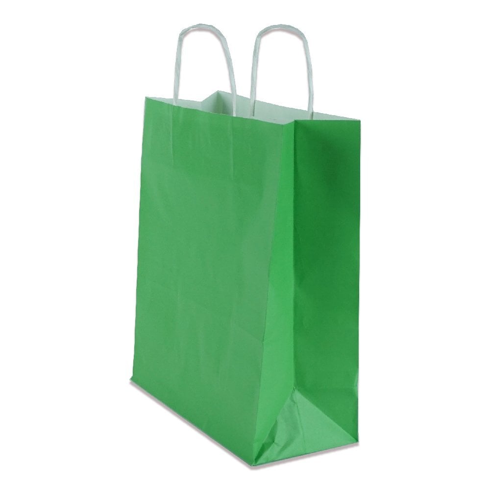 Yeşil Burgu Saplı Orta Boy Kağıt Çanta 25x31x12 cm