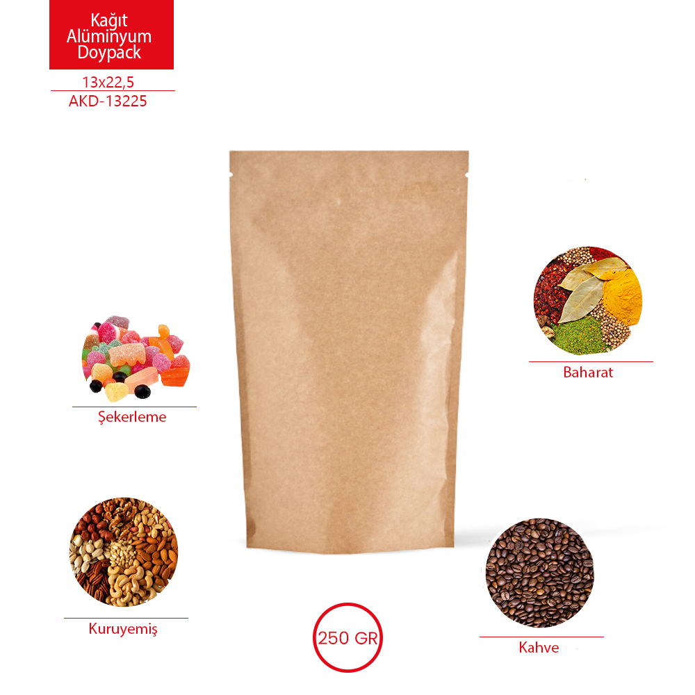 Kraft Alüminyum Kilitli Doypack 13x22,5 cm