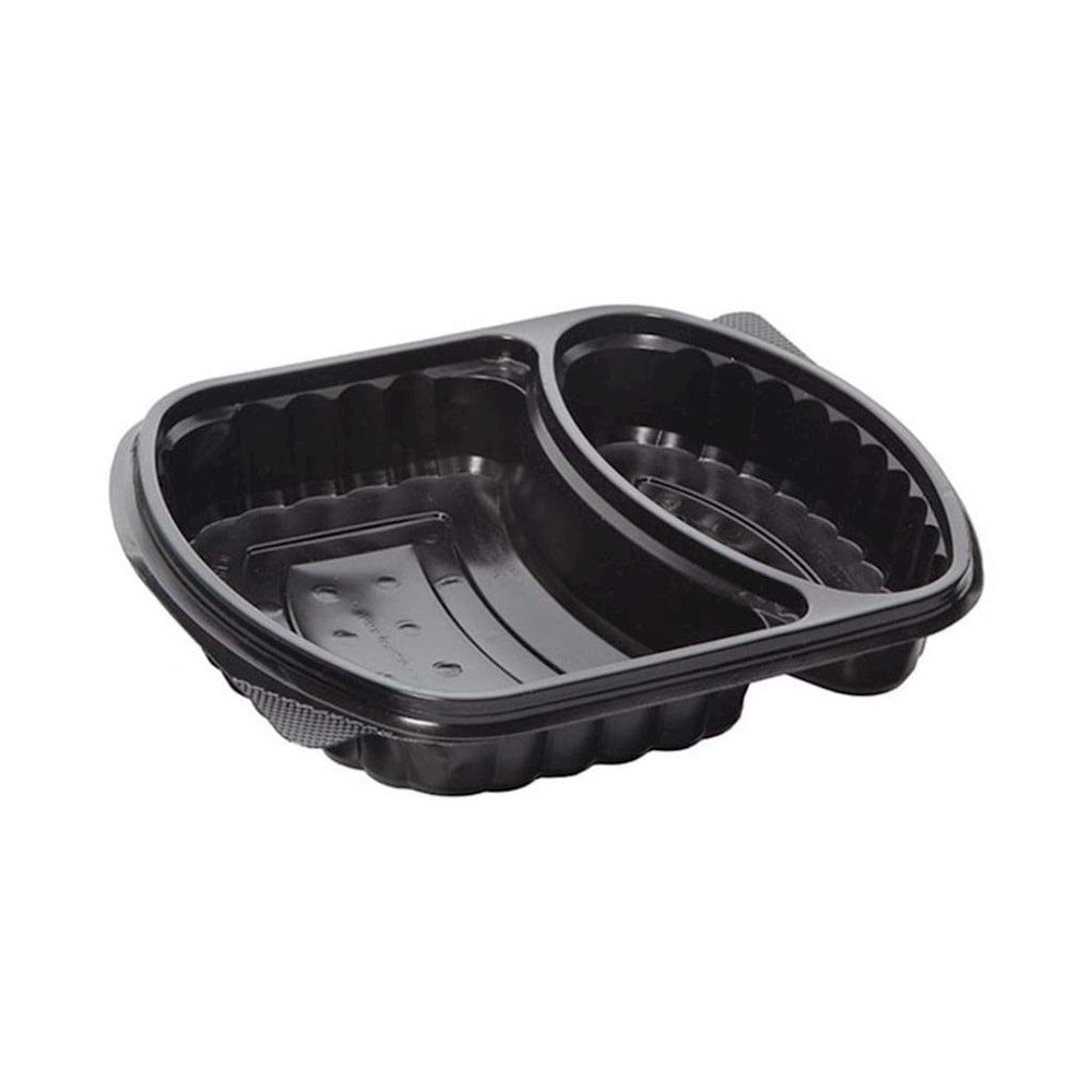 2 Bölmeli Kapaklı Siyah Gıda Kabı (Sıcaklığa Dayanıklı)