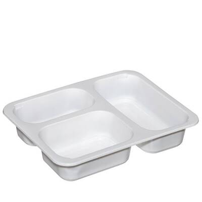 3 Bölmeli Film Yapıştırmalı Gıda Kabı Beyaz 23 gr