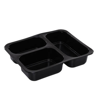 3 Bölmeli Film Yapıştırmalı Gıda Kabı Siyah 23 gr