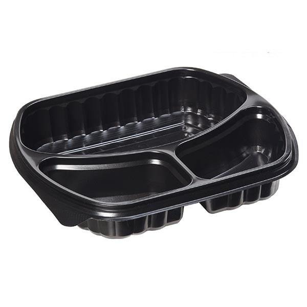 3 Bölmeli Kapaklı Siyah Gıda Kabı (Sıcaklığa Dayanıklı)