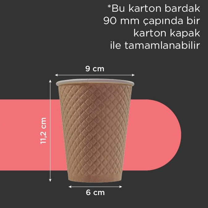 Waffle Kraft Karton Bardak, 12 OZ - 350 ML