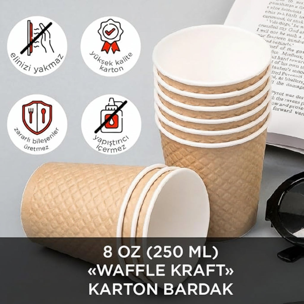 Waffle Kraft Karton Bardak, 8 OZ - 230 ML