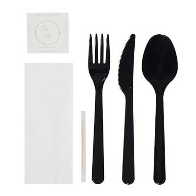 6'lı Lüks Siyah Çatal Bıçak Kaşık Yemek Seti