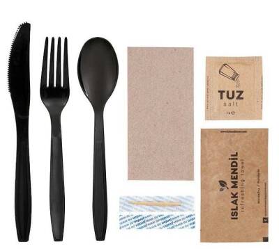 7'li Ultra Lüks Çatal Kaşık Bıçak Yemek Seti Siyah