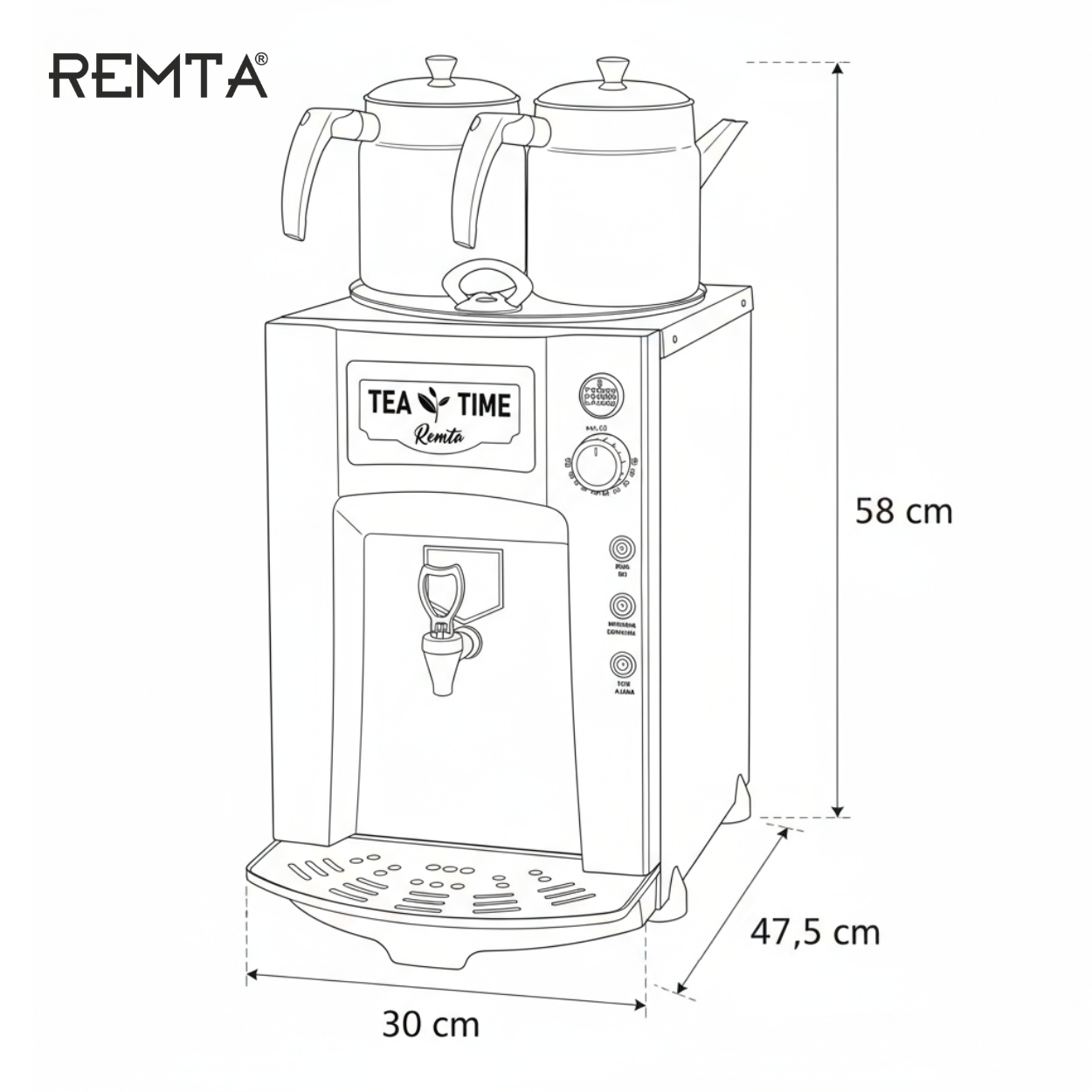 Remta 2 Demlikli 15 lt Premium Jumbo Çay Makinesi - DE12P