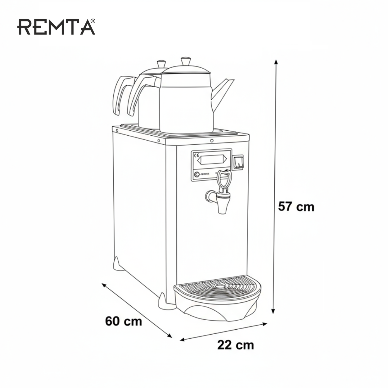Remta 2 Demlikli 5,5 lt Dijital Jumbo Çay Makinesi Otomatik Su Almalı (Şamandıralı)