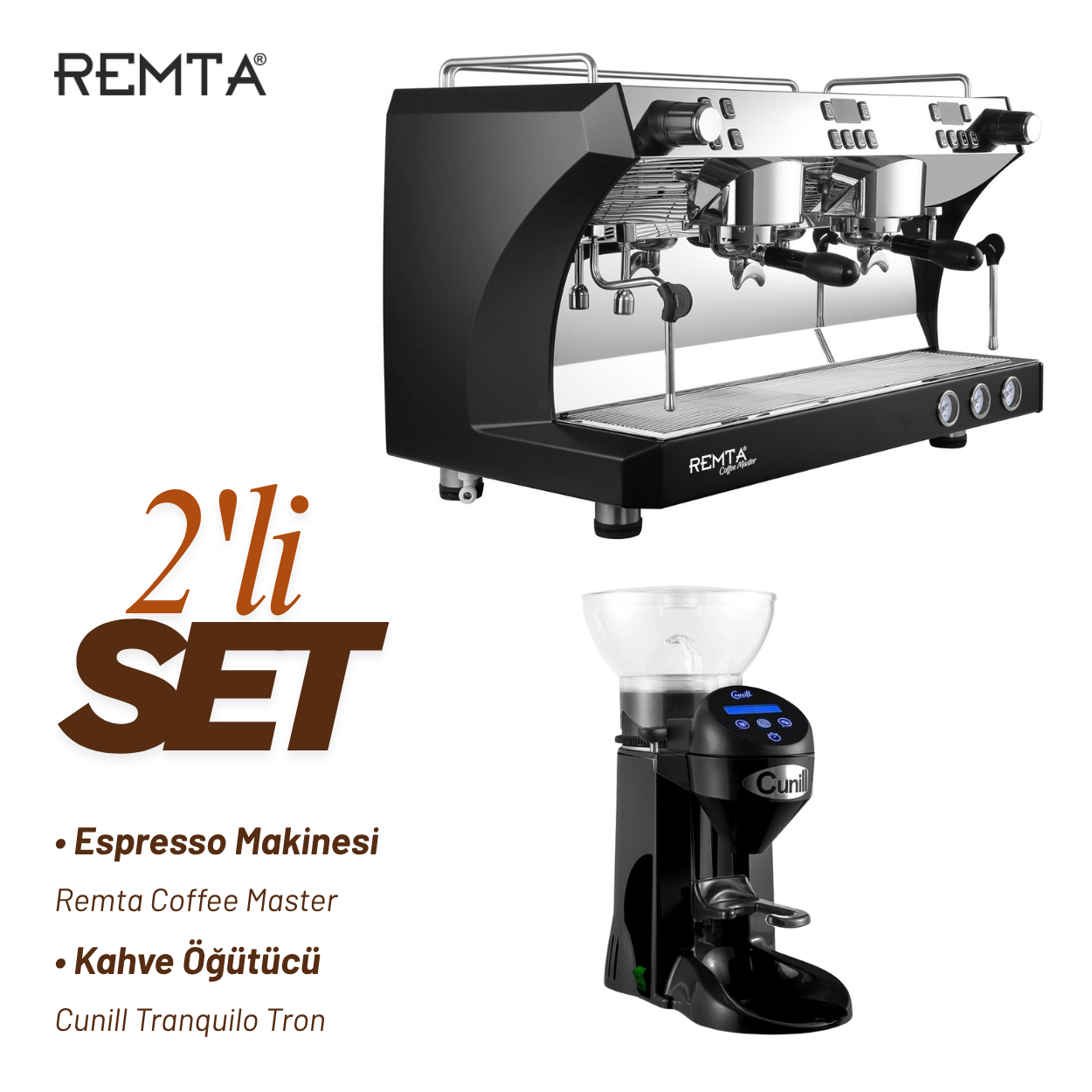 Remta 2'li Set - Coffee Master Profesyonel Otomatik Espresso Kahve Makinesi + Cunil Kahve Öğütücü - CRM3120C