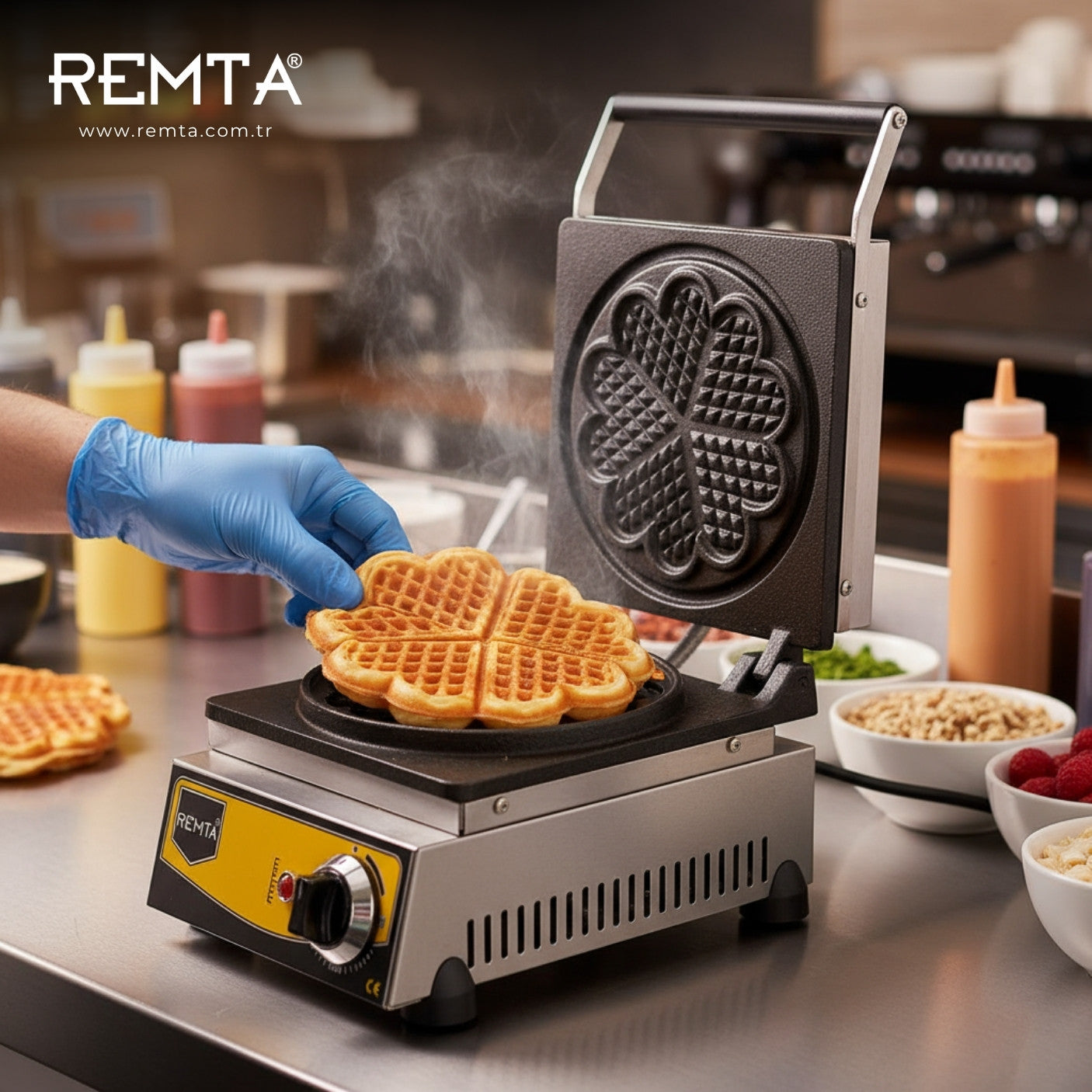 Remta Çiçek Model Waffle Makinası Elektrikli 21 cm