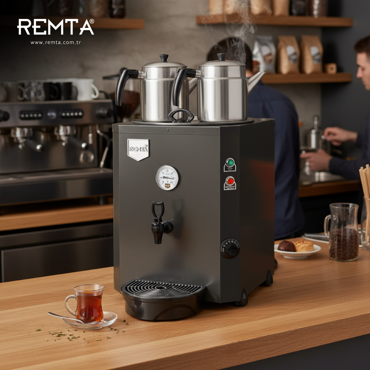 Remta 2 Demlikli 23 lt Jumbo Çay Makinesi Şamandıralı
