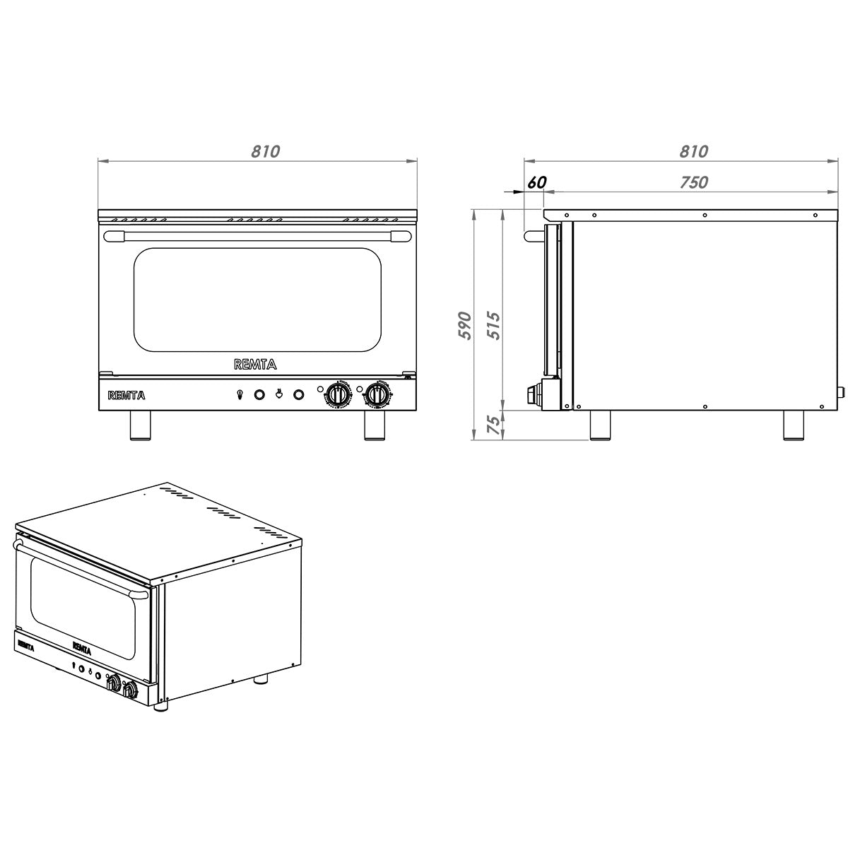 Remta Elektrikli Patiseri Fırın 40x60 cm tepsi Trifaze/Monofaze Seçeneği - S15
