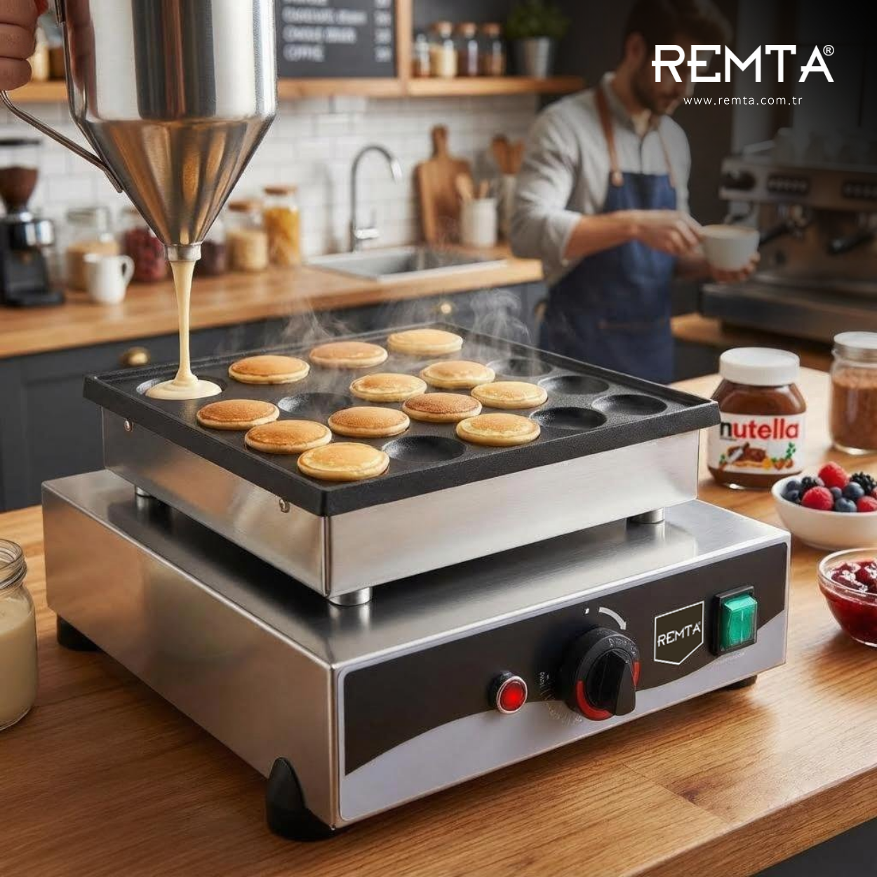 Remta Yuvarlak Bubble Pankek Makinası Elektrikli