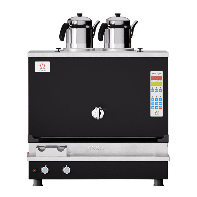 Anka Pro Plus Otomatik 2 Demlikli Çay Kazanı, 20 L, Elektrikli+Gazlı, Siyah
