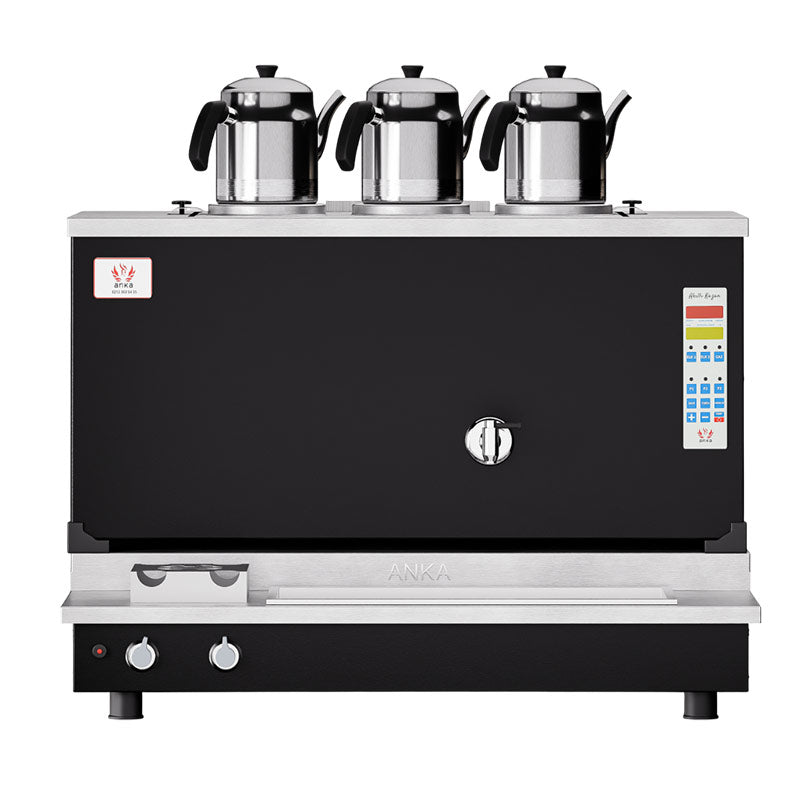 Anka Pro Plus Otomatik 3 Demlikli Çay Kazanı, 30 L, Elektrikli+Gazlı, Siyah