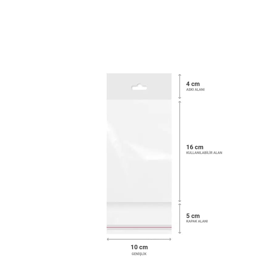 Askılı (Meksika Şapka) Bantlı Şeffaf Opp Torba 10x16+9 cm - 500 Adet