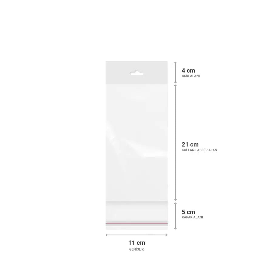 Askılı (Meksika Şapka) Bantlı Şeffaf Opp Torba 11x21+9 cm - 500 Adet