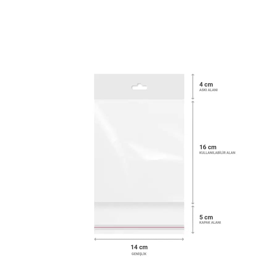 Askılı (Meksika Şapka) Bantlı Şeffaf Opp Torba 14x16+9 cm - 500 Adet