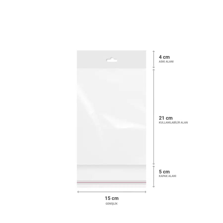 Askılı (Meksika Şapka) Bantlı Şeffaf Opp Torba 15x21+9 cm - 500 Adet