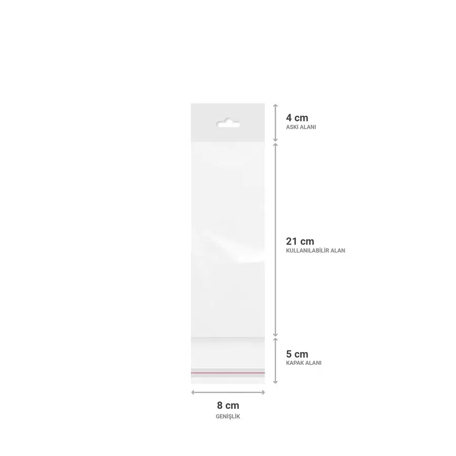 Askılı (Meksika Şapka) Bantlı Şeffaf Opp Torba 8x21+9 cm - 500 Adet