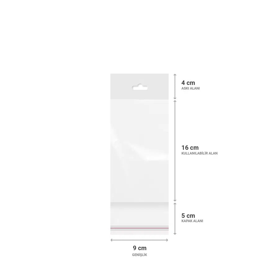 Askılı (Meksika Şapka) Bantlı Şeffaf Opp Torba 9x16+9 cm - 500 Adet