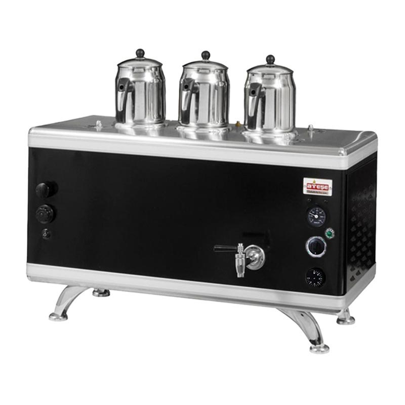 Ateşe Gold Compact Analog Çay Kazanı, 3 Demlikli, Gaz+Elektrikli, Statik Boyalı Siyah