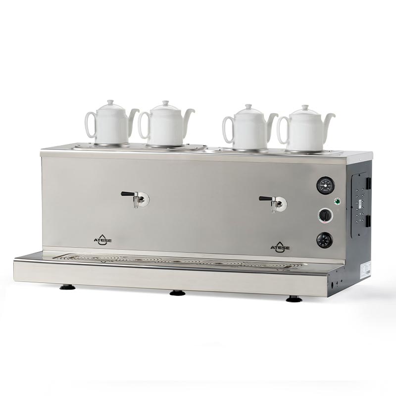 Ateşe Sümela Analog 4 Demlikli Çay Kazanı, Gaz+Elektrikli, Statik Boyalı