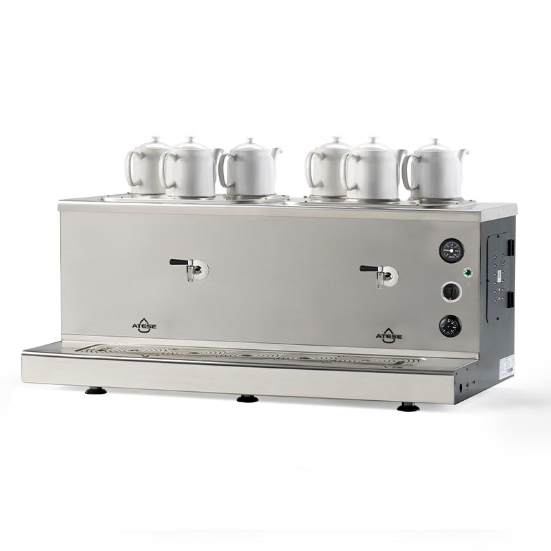 Ateşe Sümela Analog 6 Demlikli Çay Kazanı, Gaz+Elektrikli, Inox