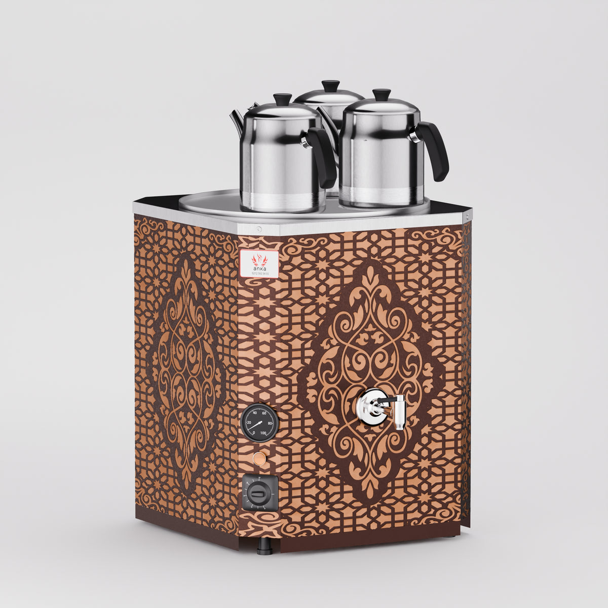 Bakır Yeni Nesil Jumbo Çay Makinesi 35 LT 3 Demlik