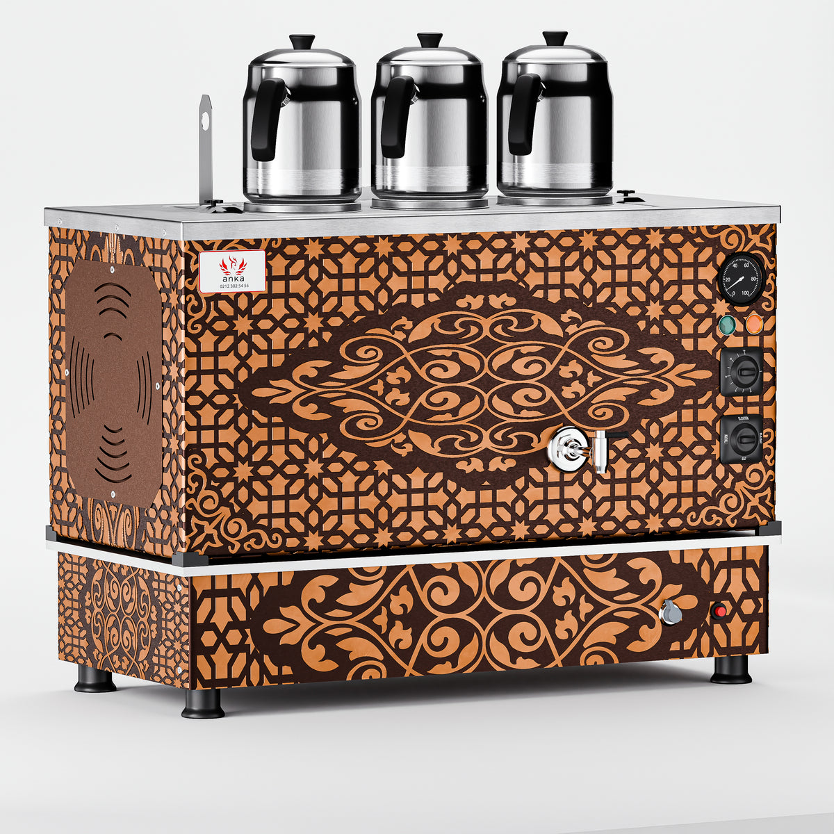 Bakır Pro Compact Hibrit Çay Makinesi 30 LT 3 Demlik