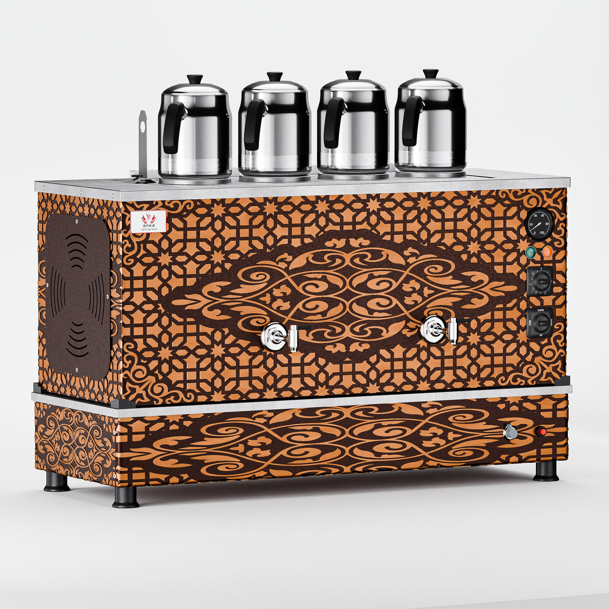 Bakır Pro Compact Hibrit Çay Makinesi 40 LT 4 Demlik