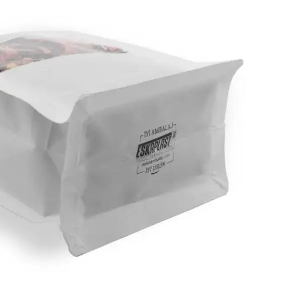 Beyaz Kraft Pencereli Flat Bottom Torba, 10 x 23 + 8 CM
