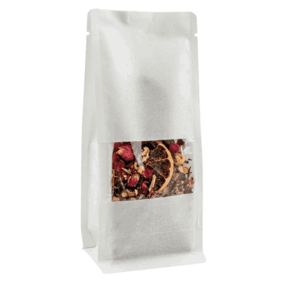 Beyaz Kraft Pencereli Flat Bottom Torba, 10 x 23 + 8 CM