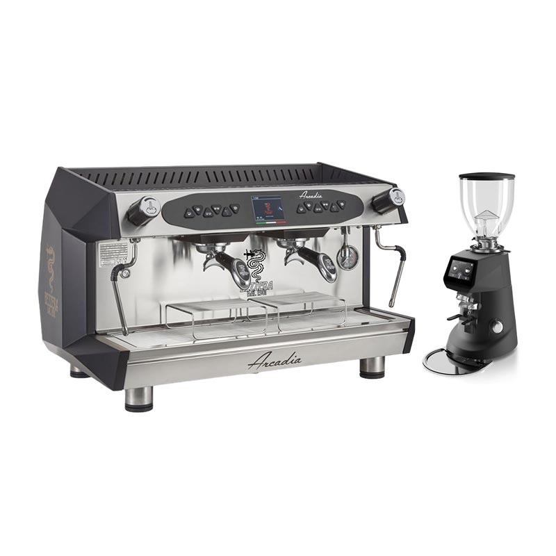 Bezzera Arcadia DE PID Espresso Kahve Makinesi, 2 Gruplu + Fiorenzato F64E Kahve Değirmeni, Siyah