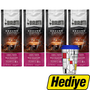 Bialetti Delicato Öğütülmüş Filtre Kahve 250 g x 4 Paket + Porselen Take Away Mug Kapaklı Hediye
