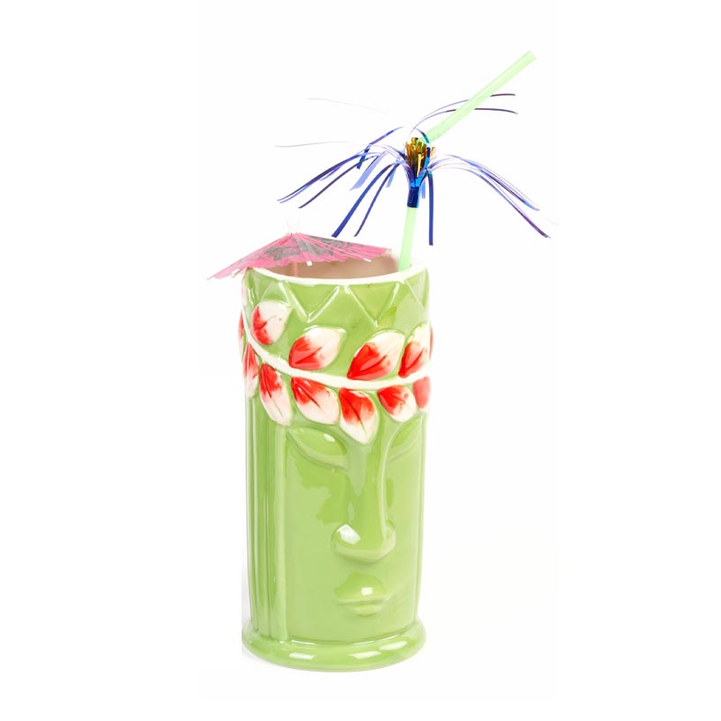 Biradlı GRV-20213 Seramik Tiki Mug Kokteyl Bardağı, 540 cc, 8x17, 5 cm, Yeşil