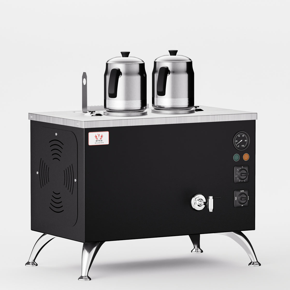 Black Pro Compact Elektrikli Çay Makinesi 20 LT 2 Demlik yan görünüm