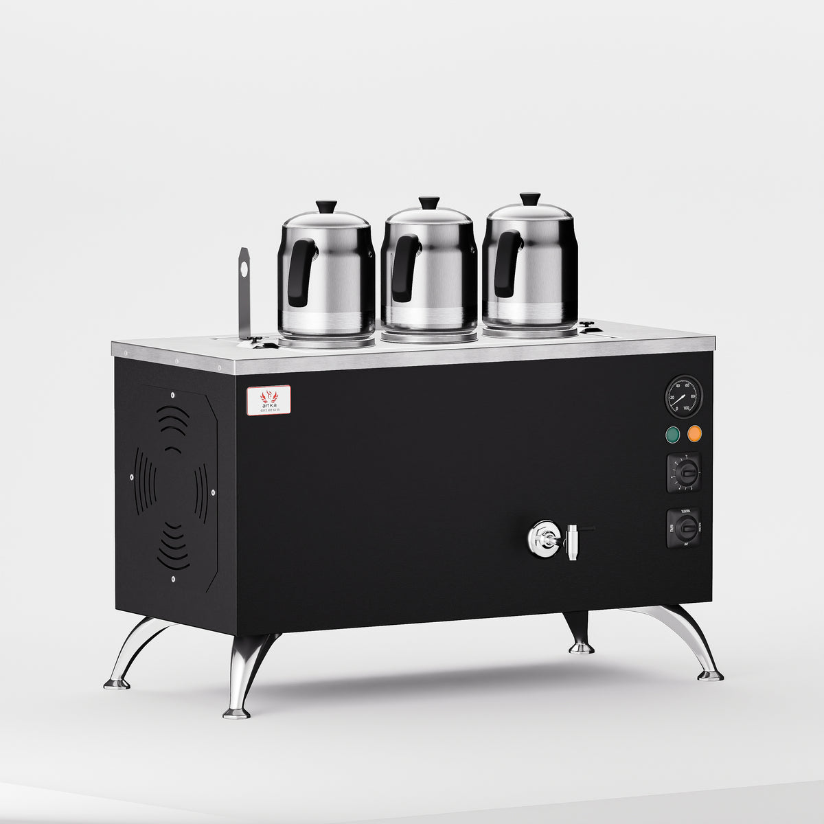 Black Pro Compact Elektrikli Çay Makinesi 30 LT 3 Demlik yan görünüm