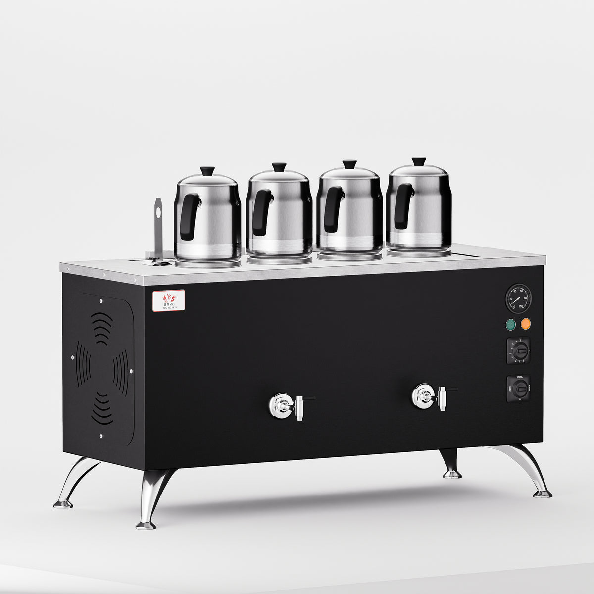 Black Pro Compact Elektrikli Çay Makinesi 40 LT 4 Demlik yan görünüm