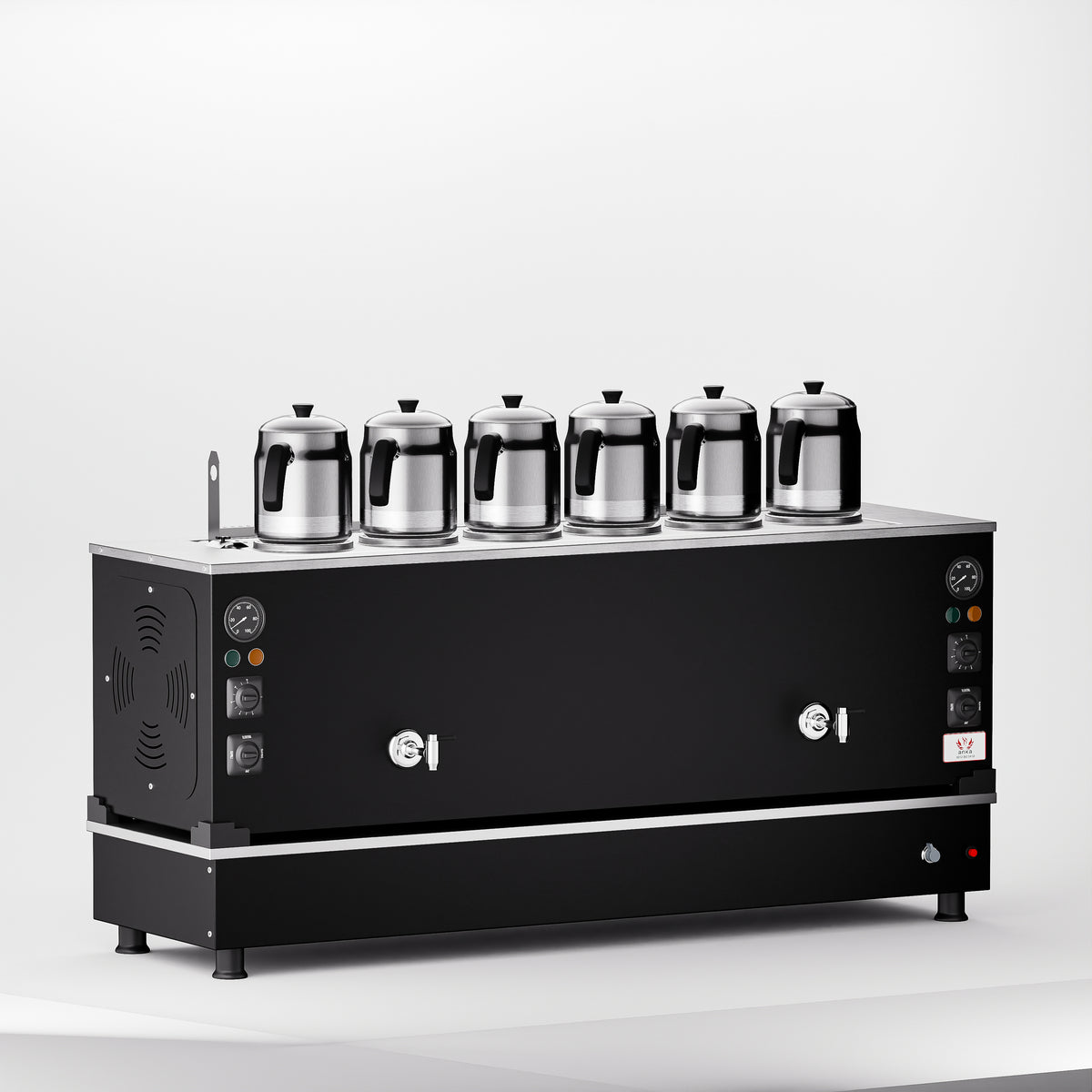 Black Pro Compact Hibrit Çay Makinesi 60 LT 6 Demlik yan görünüm