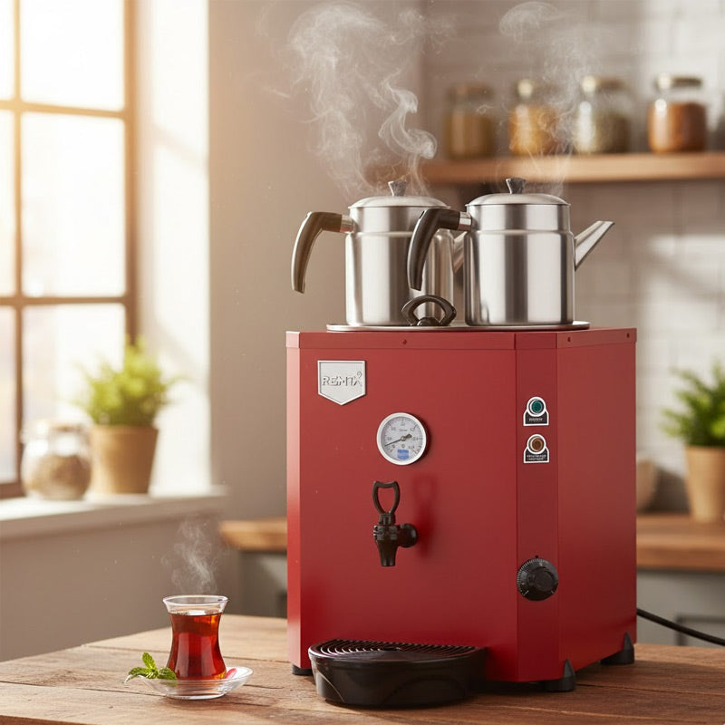 Remta DE11 Jumbo Çay Makinesi, 2 Demlikli, 23 L, Elektrikli, Kırmızı