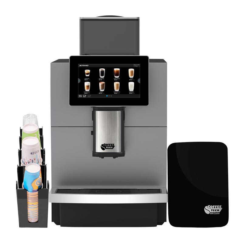 Coffeetech JL30 Ödeme Sistemli Tam Otomatik Kahve Makinesi, Iceberg Süt Soğutucu ve Karton Bardak Standı Hediyeli