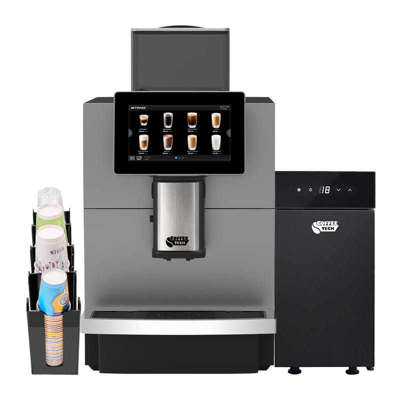Coffeetech JL30 Tam Otomatik Kahve Makinesi, BC9CN Süt Soğutucu ve Karton Bardak Standı Hediyeli