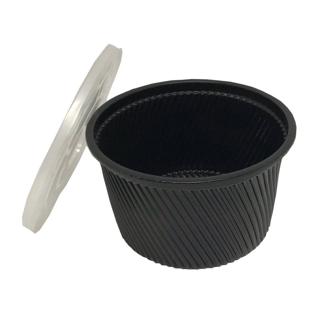 Çorba Kase Tırtıklı Siyah Plastik Kap+Kapak 14 OZ